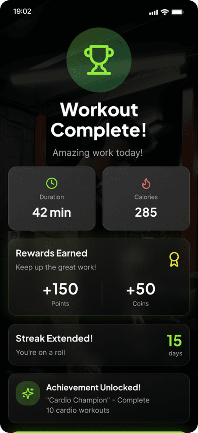 Workout complete screen